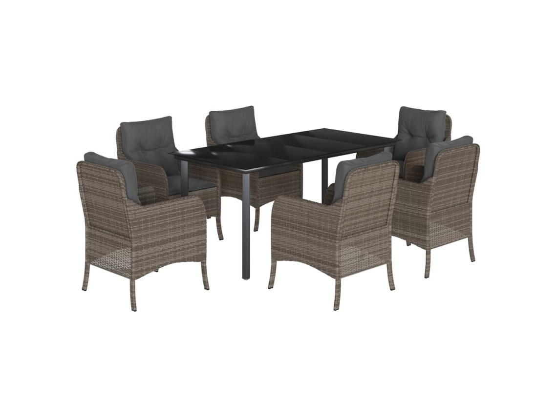 Conjunto de 7 Jantar para Jardim com Almofadões Vime Pe Cinza MAISON EXCLUSIVE