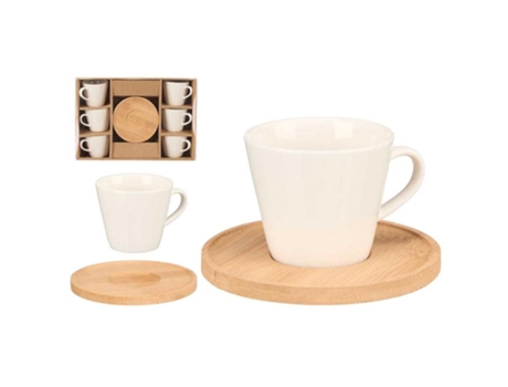 Conjunto de 6 xícaras de porcelana e pratos de café de bambu, 9 cl, da Arteregal