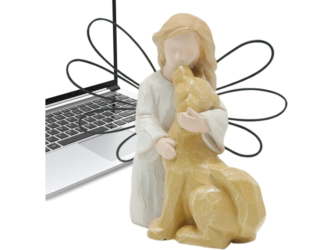 Estatueta de Anjo Cachorro, Estátua de Menina Abraçando Cachorrinho, Estatuetas de Anjo Cachorro em Resina, Monumento CHABERLU