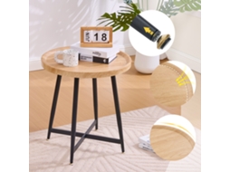 Mesa Lateral Redonda Minimalista, Madeira, Nórdico, Base Metal, Compacta-hw