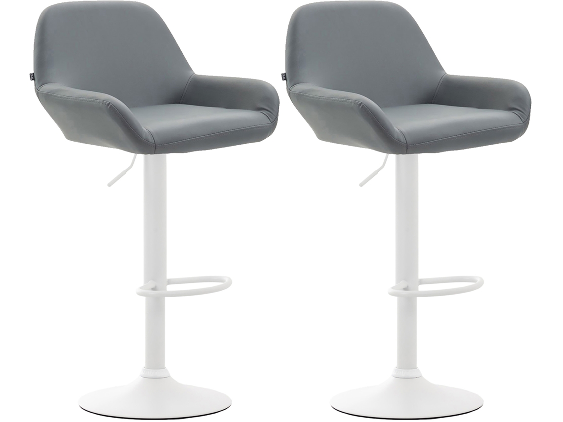 Conjunto de 2 bancos de bar Braga em imitação de pele cinza/branco CLP