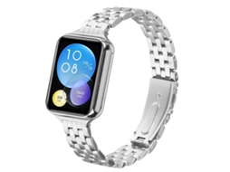Bracelete Para Xiaomi Mi Band 8 Pro - Aço - Fivela Estilingue E Cinco Contas Prata