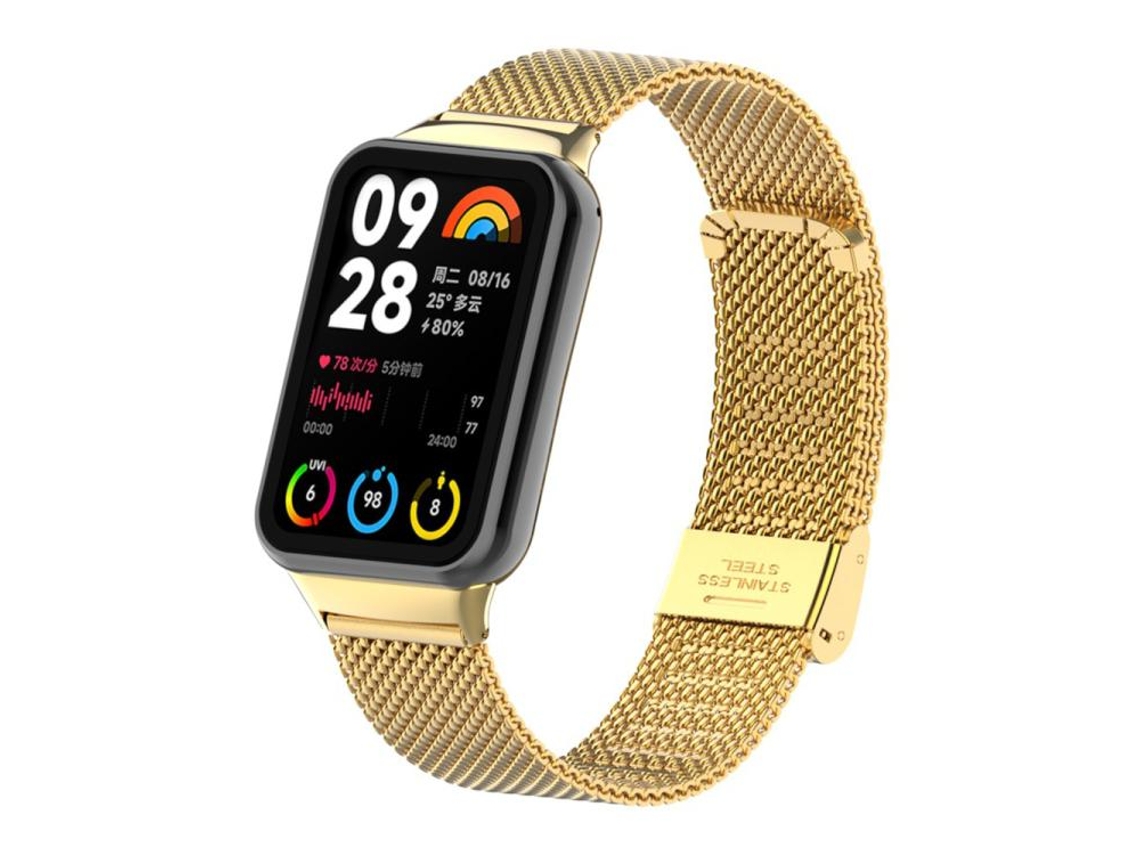 Bracelete para Xiaomi Band 9 Pro ou Redmi Watch 6/5 Milan Metal Fivela Relevo Dourada XIAOMOYU