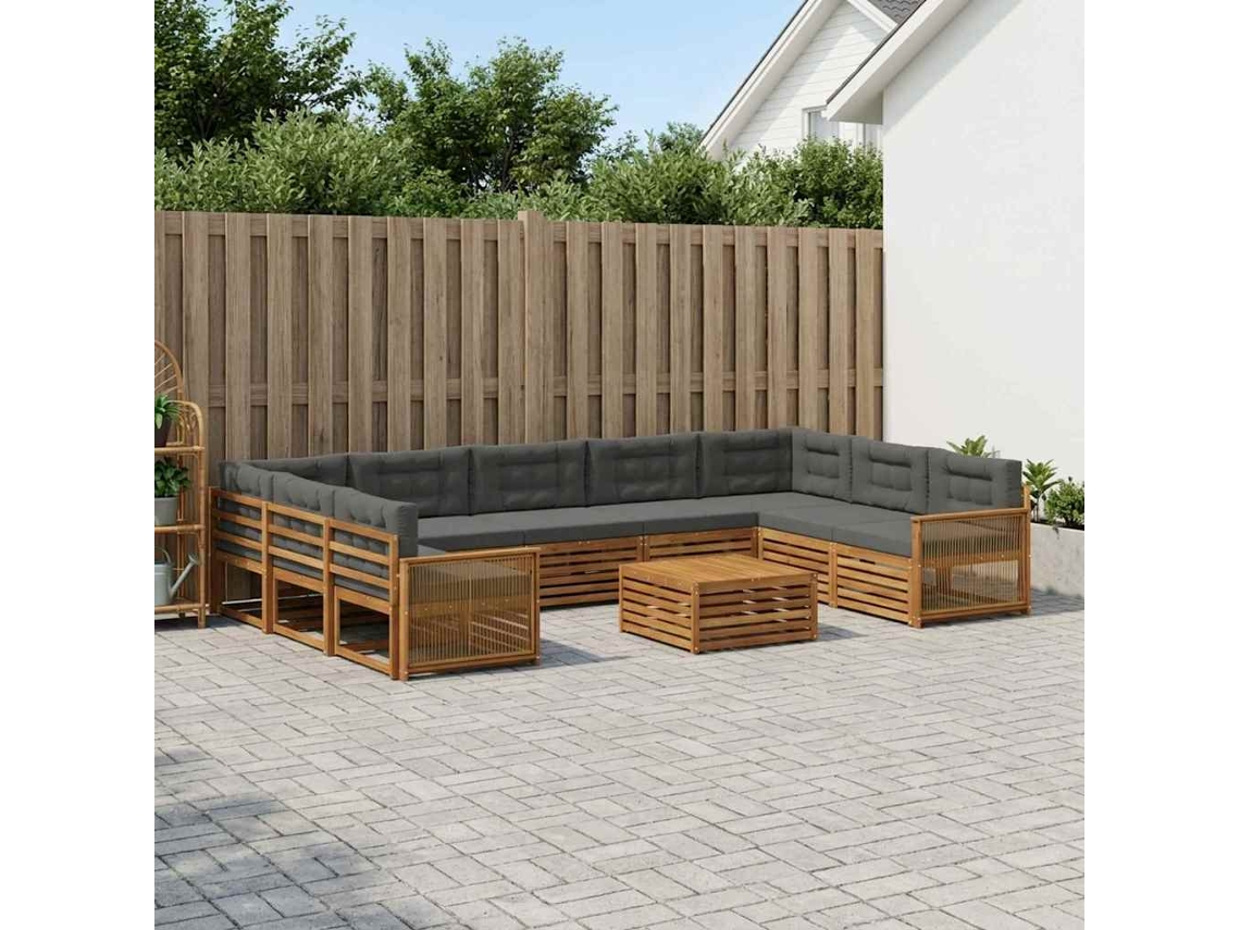 Vidaxl Conjunto De Sofás Para Exterior 10 Pcs Natural E Antracite