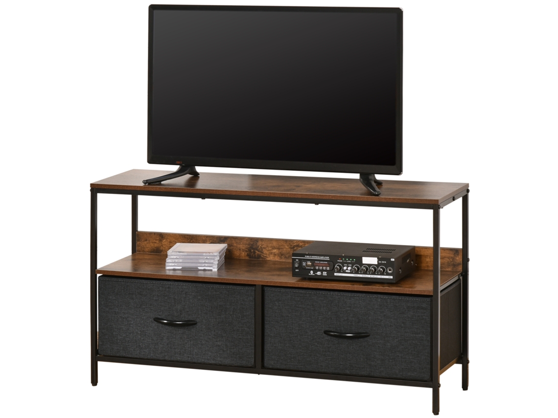 Móvel de TV INDUSTRIAL, 47 polegadas, 98x29x56cm, com prateleira, 2 cestos, metal, rústico e preto
