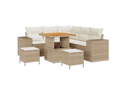 Vidaxl Conjunto De Sofá De Jardim 8 Unid. Bege Vime Pe