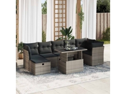 Vidaxl 8 Pcs Conjunto Sofás De Jardim C/ Almofadões Vime Pe Cinzento