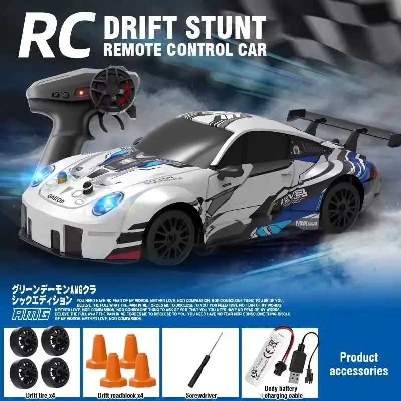 Carro De Drift 4x4 Com Controle Remoto (azul E Branco), Alta Velocidade Com Luzes De Led, Controle Remoto De Rádio 2.4g.