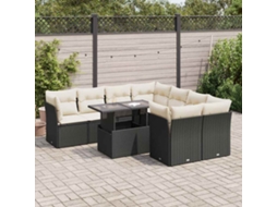 Vidaxl 9 Pcs Conjunto De Sofás P/ Jardim C/ Almofadões Vime Pe Preto