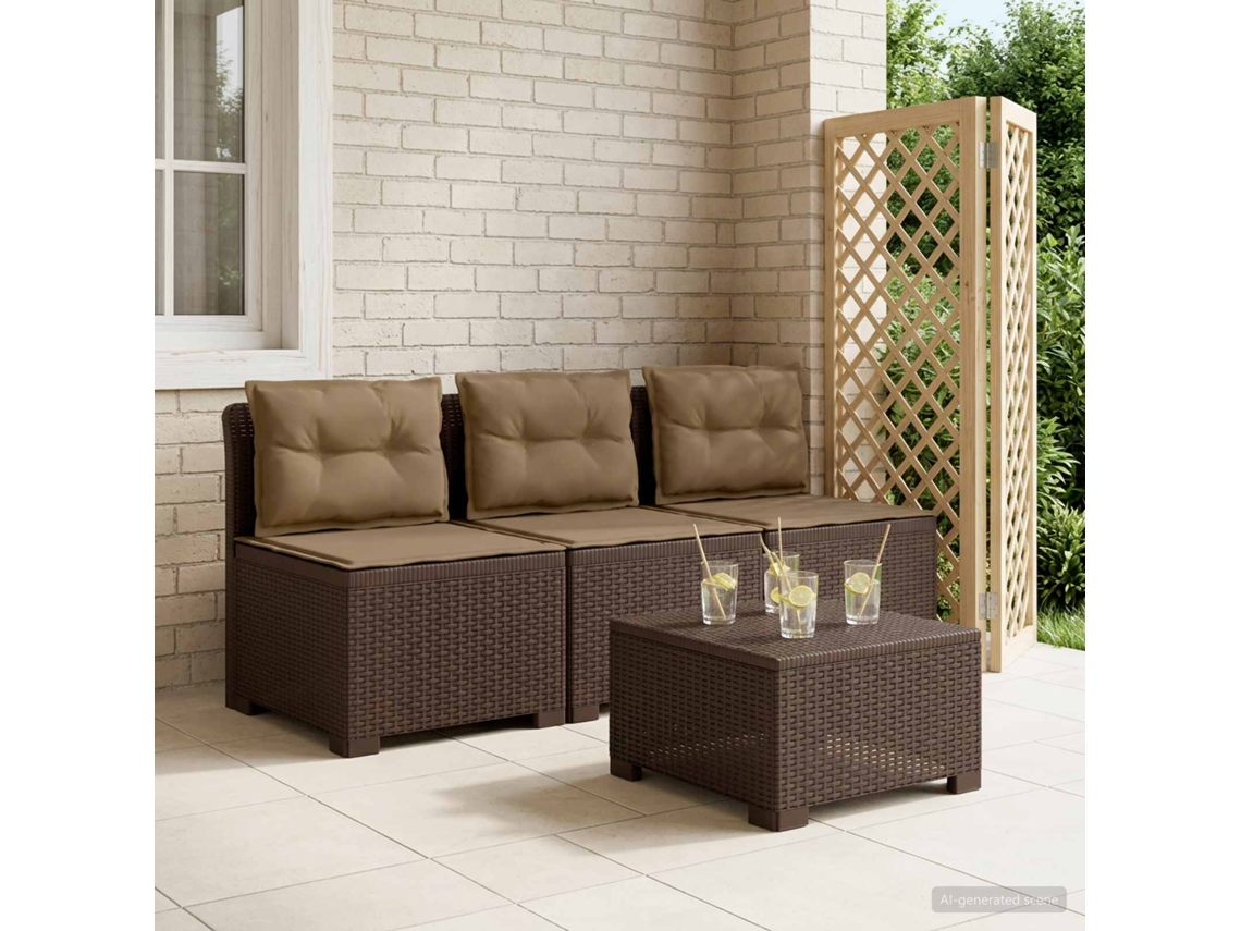 Vidaxl Sofá De Jardim 3 Lugares Com Almofadas Visual Rattan Pp