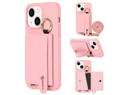 Suporte Casa Pega Para Iphone 13 Pele Sintética Com Porta-cartões Rosa