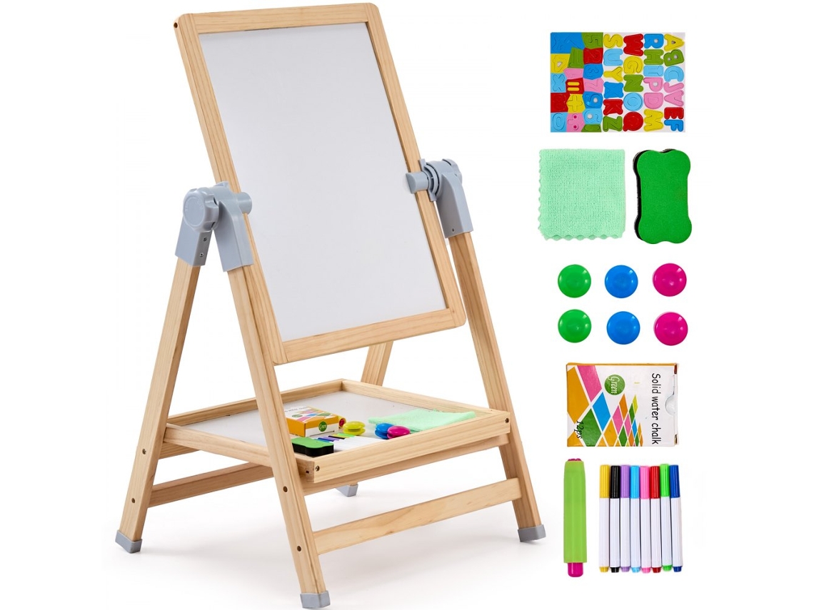 Cavalete Infantil 2 Em 1 Com Quadro Branco E Ardósia Giratório 360° Ajustável Tekmaquinas