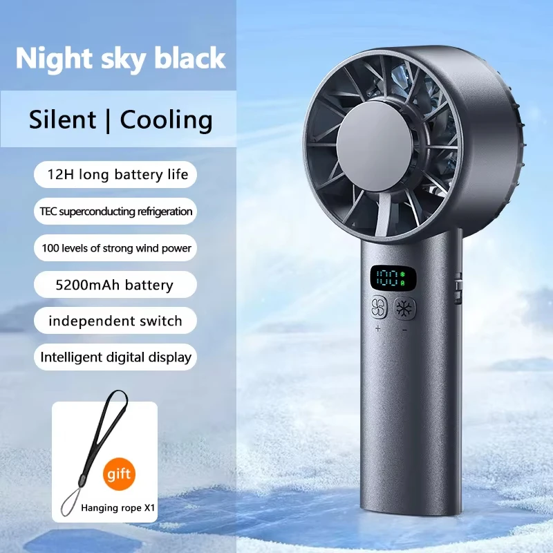 (cinza) Mini Ventilador Portátil Com Função De Compressa De Gelo E Visor De Led
