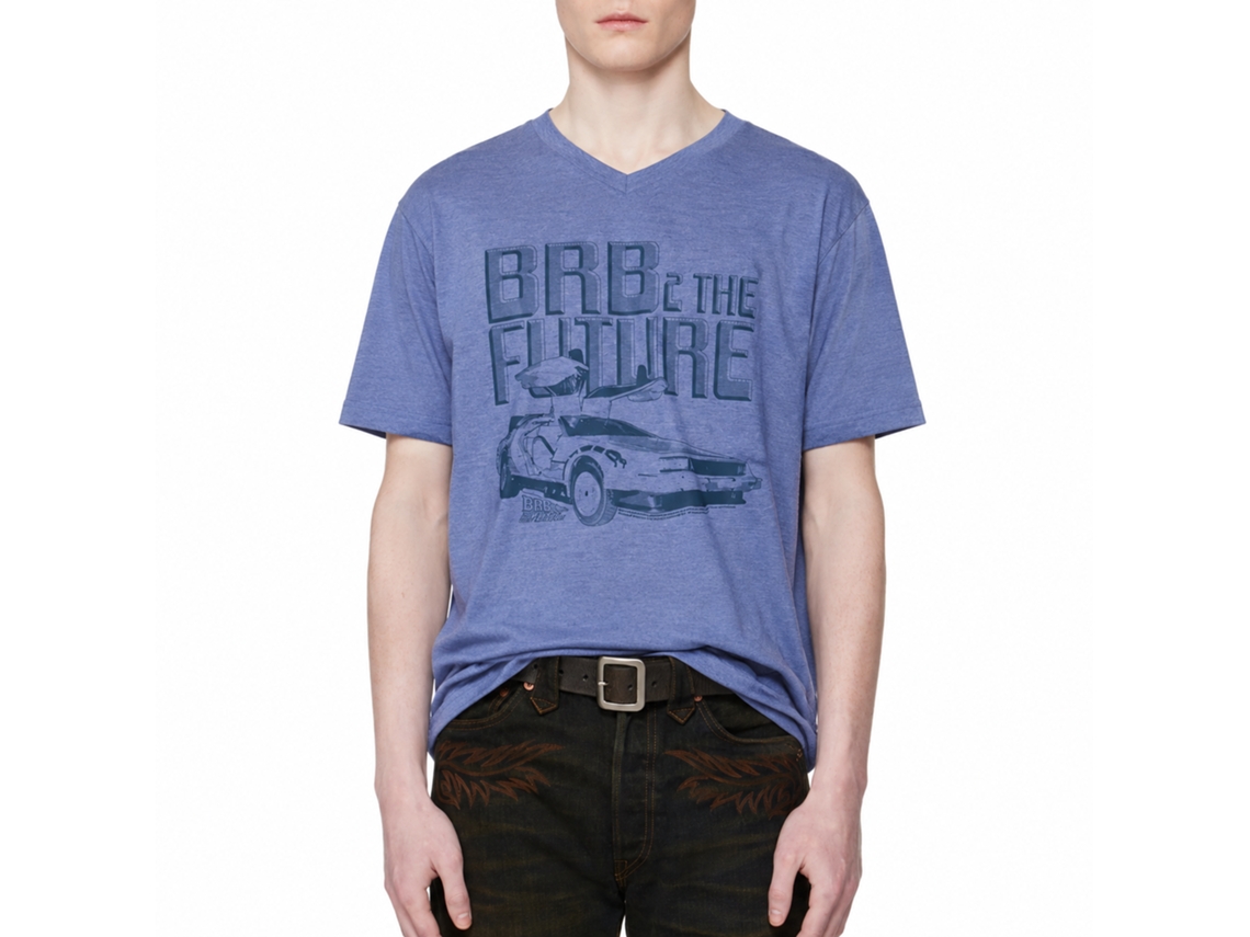 Rockinstone Back To The Future Movie Brb2 Heather Light Blue Adult T-shirt Size:xxxl