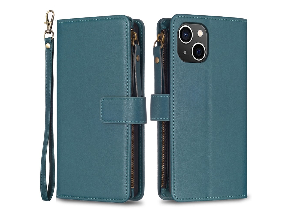 Capa Quedas Para Iphone 15 Pele Sintética Verde