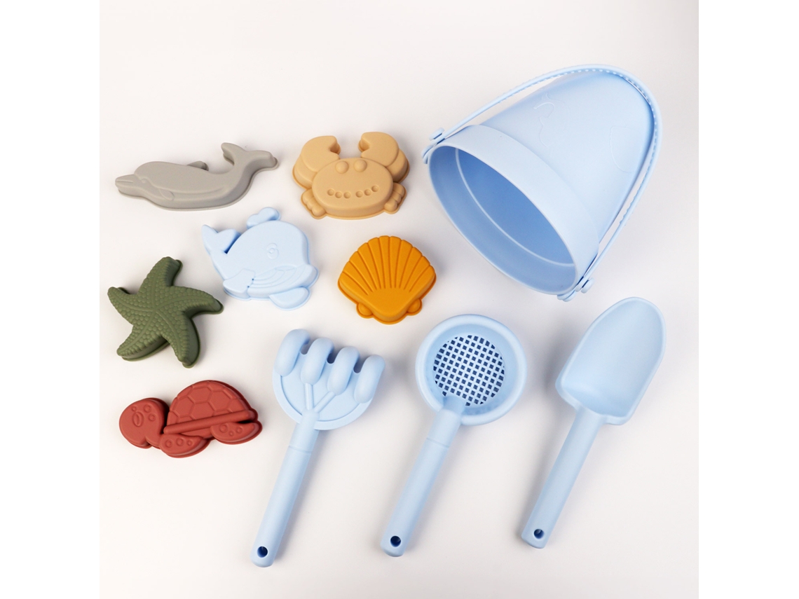 Yuysan Conjunto De Brinquedos De Praia Em Silicone, 10 Peças Azul
