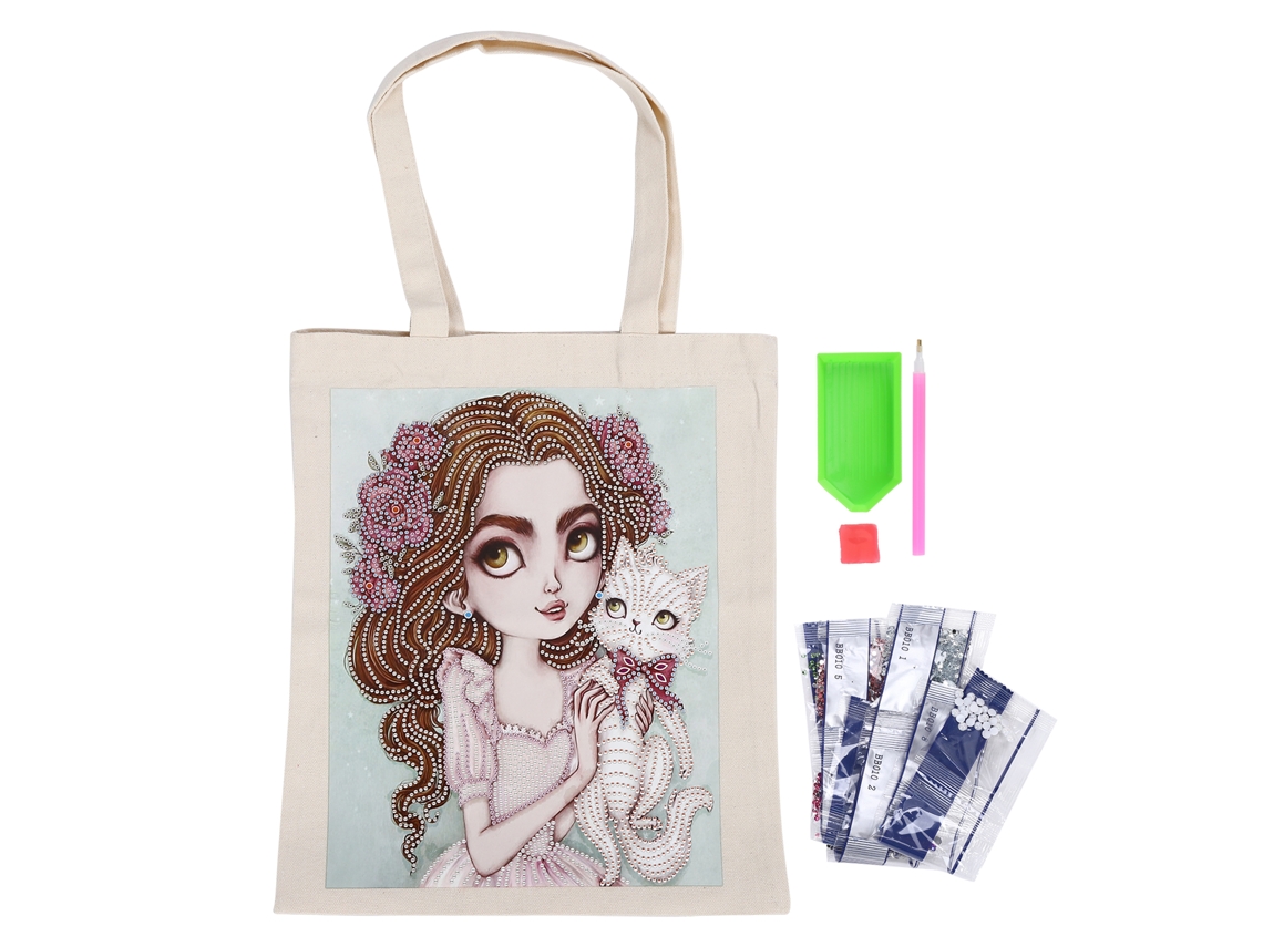 Bolsa De Compra Diy De Pintura De Diamantes Com Asas E Ferramentas Rhinestones Painting Tote Bag Reutilizável Bb010
