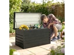 Caixa De Jardim Metálica 350l, Contentor Almofadas Com Tampa Parede Dupla, 120 X 61 X 62 Cm, À Prova D'água, Trancável, Cinza