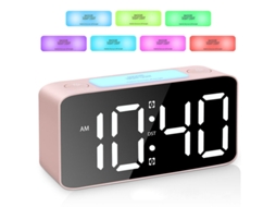 Despertador Digital - Luz Noturna Rgb - Ecrã Grande - Alimentação Usb - Relógio Mesa/cabeceira - Abs - Rosa