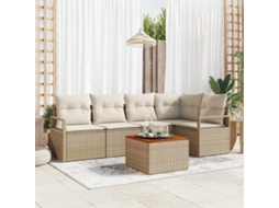 Vidaxl Conjunto De Sofá De Jardim 6 Unid. Bege Vime Pe