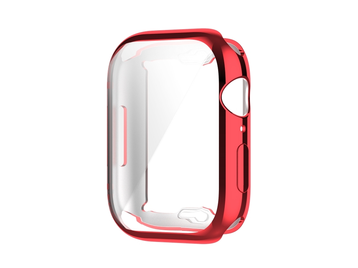 Capa Protetora Completa HALINUI TPU Transparente Antichoque com Película para Apple Watch Series 8/7 45mm Vermelho