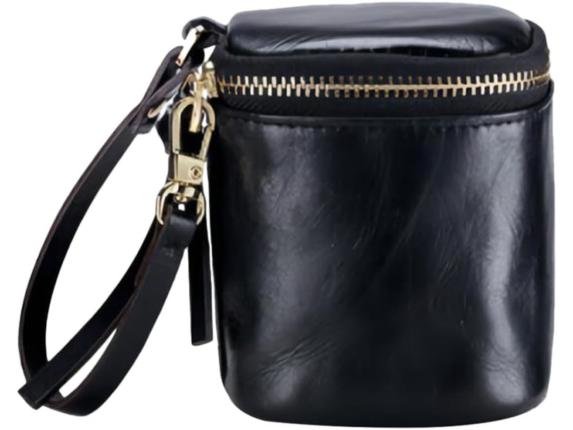 Mini Estojo Preto para Batom com Zíper, Bolsa Compacta com Cordão para Mulheres. CHABERLU