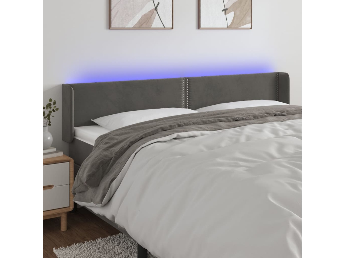 Cabeceira Cama C/ Luzes Led Veludo 163x16x78/88cm Cinza-escuro