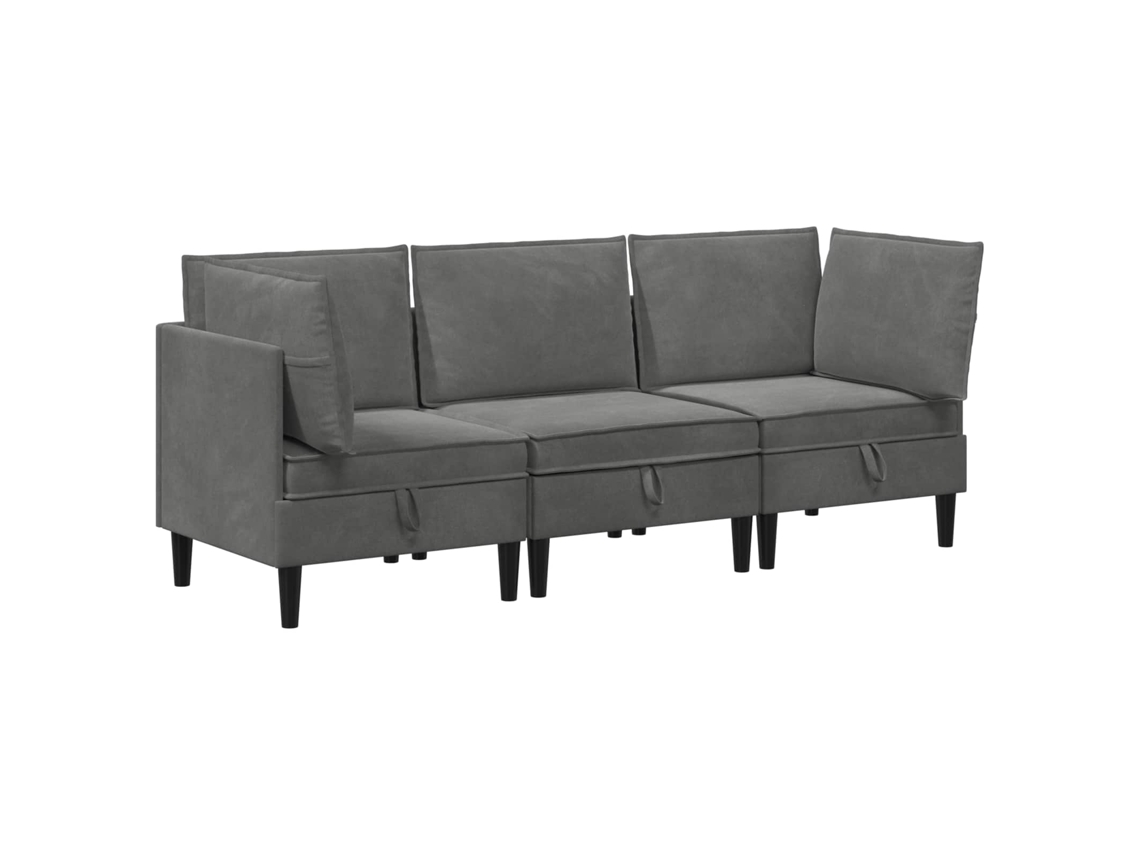 Conjunto 3 Conjunto De Sala De Estar Vidaxl Cinzento Escuro Veludo (210 X 70 X 82 Cm)