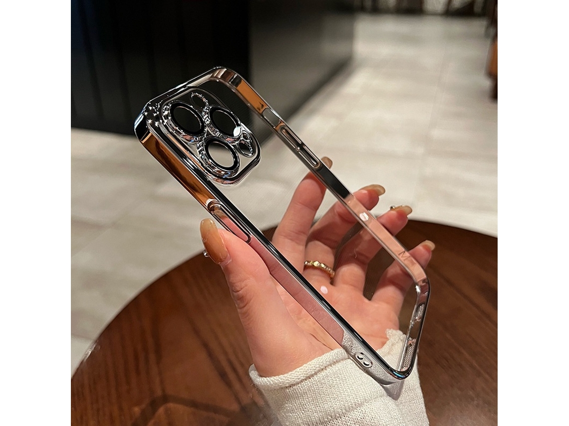 Capa Para Iphone 17 Pro Prateada Com Película Protetora De Lente Eletroplaqueada Transparente E Totalmente Macia.