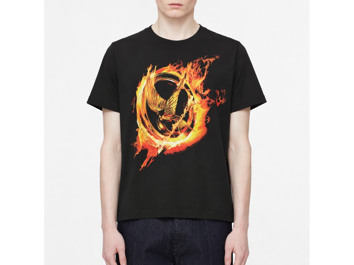 Rockinstone Hunger Games Movie Pin Black Adult T-shirt Size:l