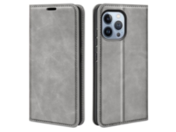 Capa Para Iphone 14 Pro Max Pele Sintética Magnética Cinzento