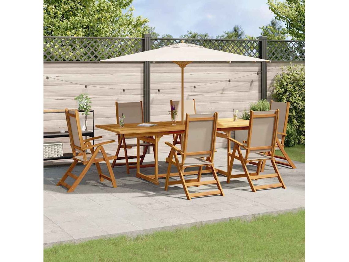 Vidaxl 7 Pcs Conjunto De Jantar Para Jardim Acácia Maciça E Textilene