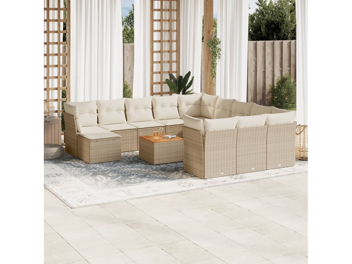 13 Pcs Conjunto De Sofás P/ Jardim Com Almofadões Vime Pe Bege Dkd Home Decor