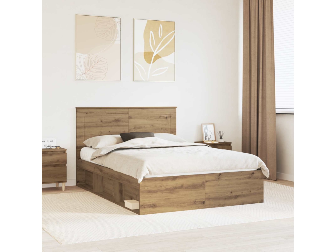Vidaxl Estrutura Da Cama Com Cabeceira Carvalho Artesanal 140 X 190 Cm
