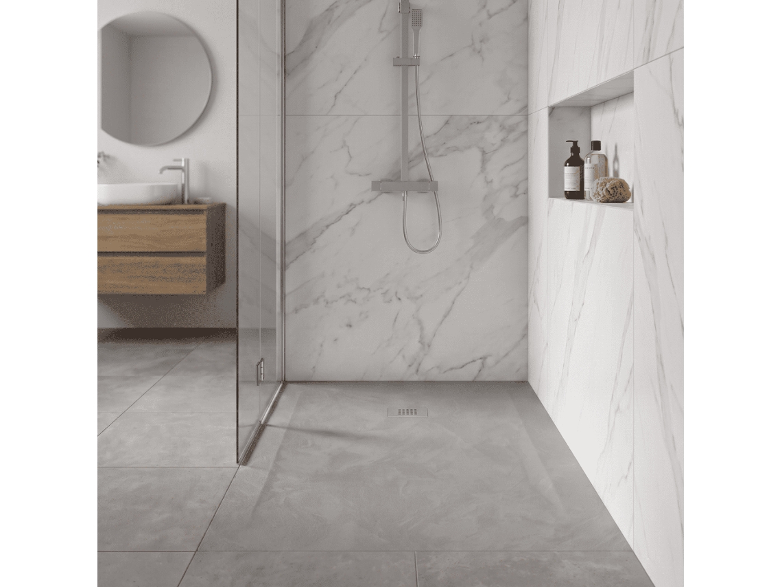 Base de Duche Espatulada MIRLO 100x70 cm cinza com grade