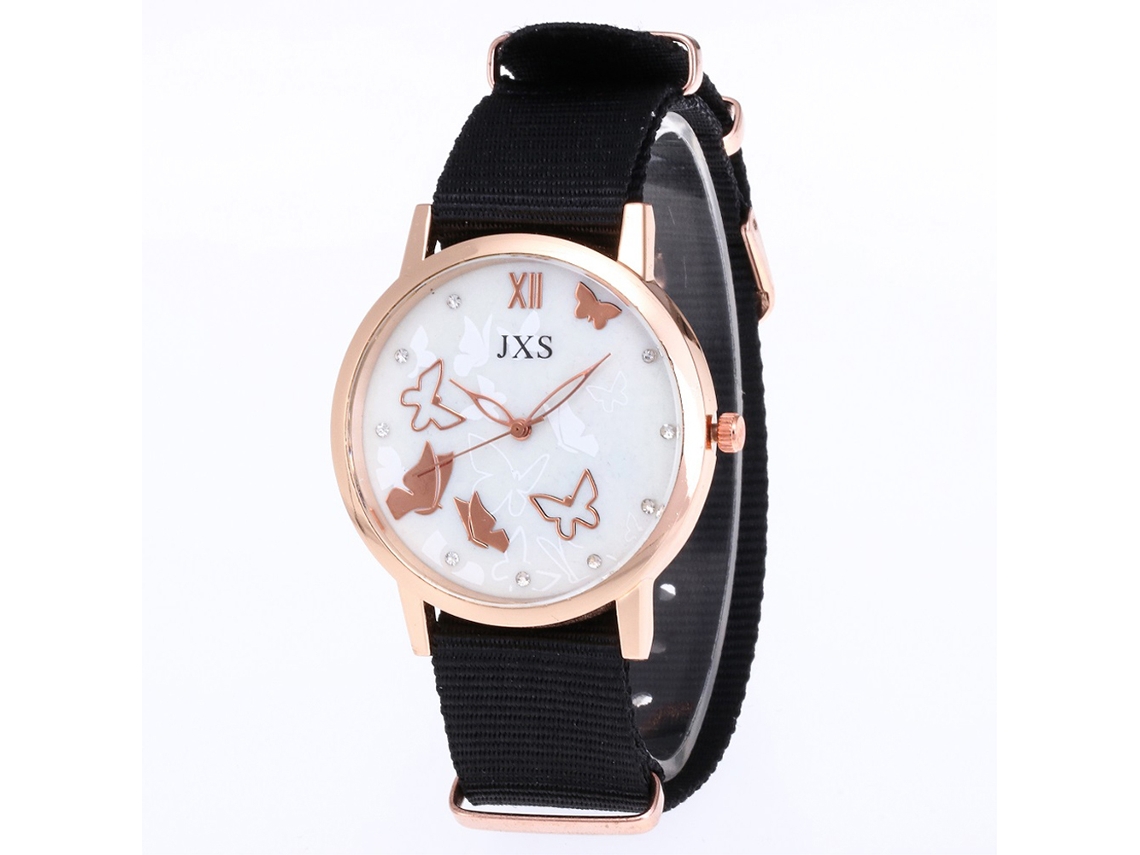 Reloj De Pulsera Analógico De Cuarzo Con Correa De Nailon Para Hombre Y Mujer (negro)