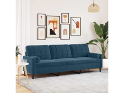 Vidaxl Sofá 3 Lugares C/ Almofadas Decorativas 210 Cm Veludo Azul