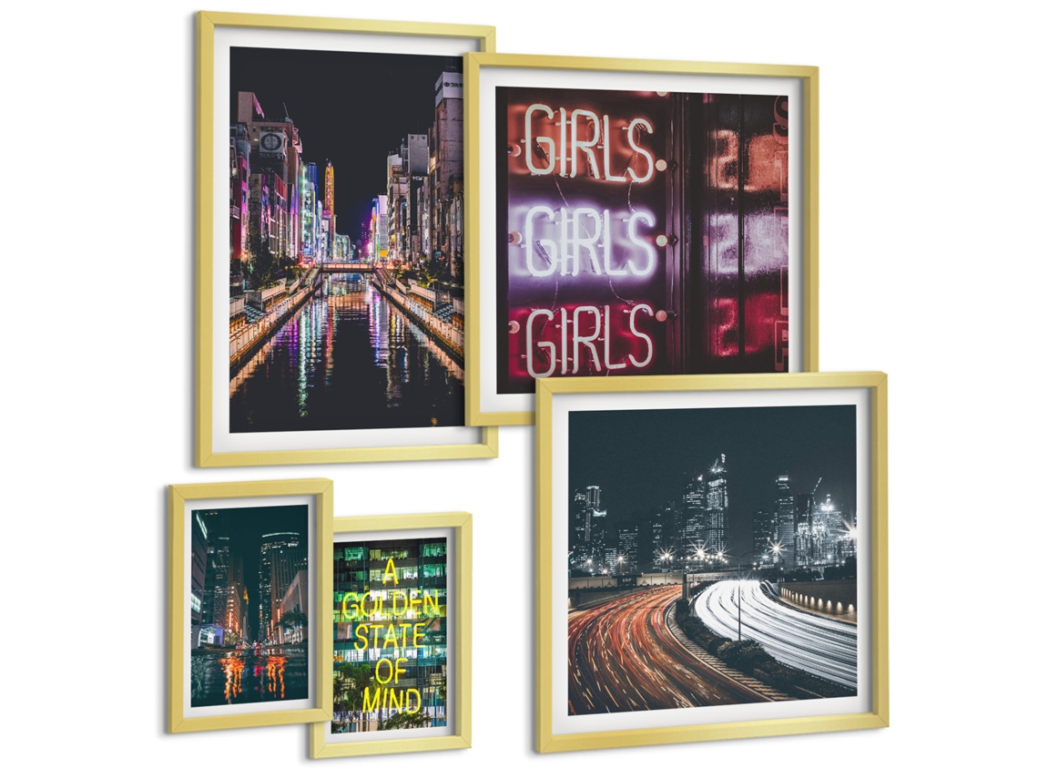 Conjunto De Pinturas Cidade Moderna À Noite Néon Espelharte (5 Peças)