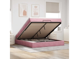 Estrutura De Cama Otomana Com Colchão 160x200 Cm Veludo Rosa