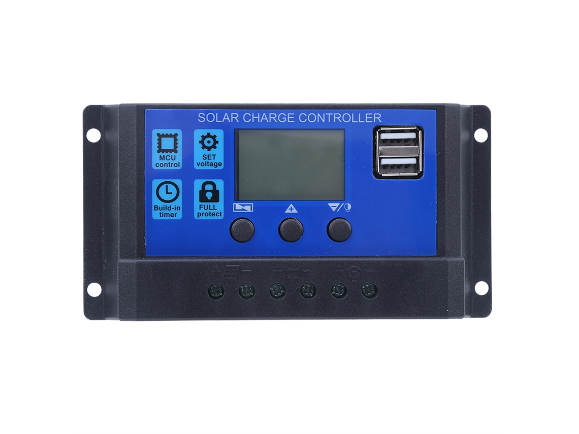 Controlador de carga solar YURU 12/24V 20A com display LCD e saída USB dupla