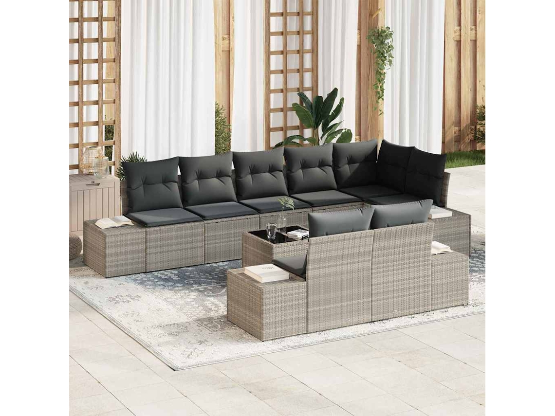 Vidaxl Conjunto De Sofá De Jardim 9 Unid. Cinzento-claro