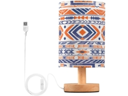 Abajur De Cabeceira Vintage Com Estampa Étnica Para Quarto, Portas De Carregamento Usb C, Luminária De Mesa Cabeceira