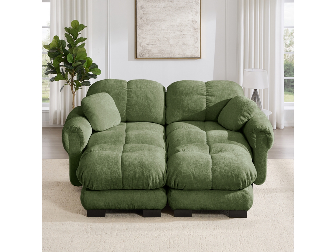 Sofá Chenille 2 Lugares Verde, Modular Em U, Com Otomana Móvel, Assentos Grossos, Fácil Montagem, Para Sala