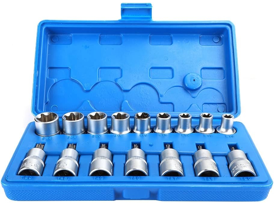 Jogo De Soquetes Hexagonais 1/2", 16 Peças, Tipo Estrela T Macho E