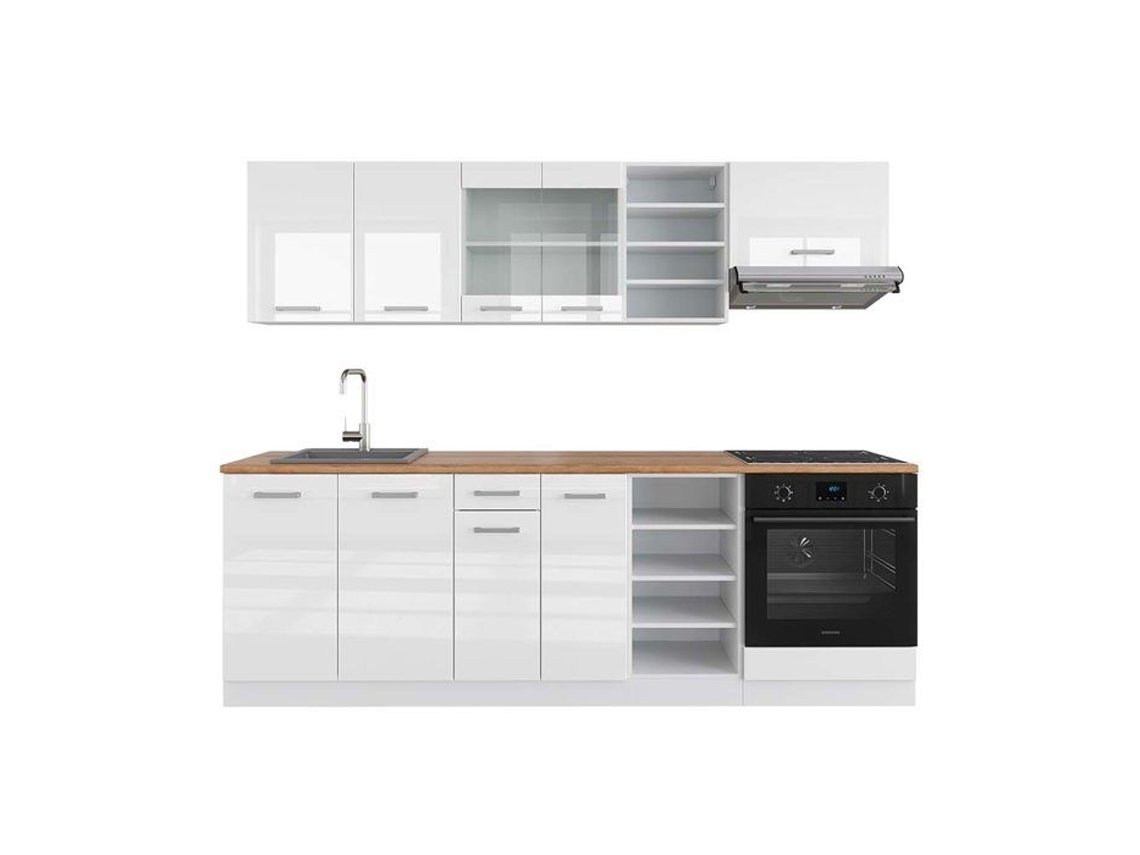 Cozinha R-Line, 240 cm, PT Carvalho, branco brilhante/branco, Vicco
