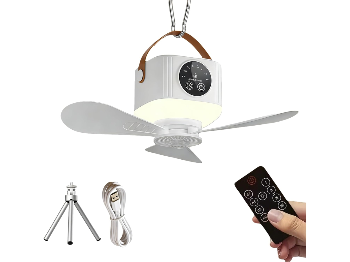 Ventilador Portátil Para Camping Com Luz Led, Bateria Recarregável De 7200mah, 4 Velocidades, Temporizador, Barraca E Quarto (branco)