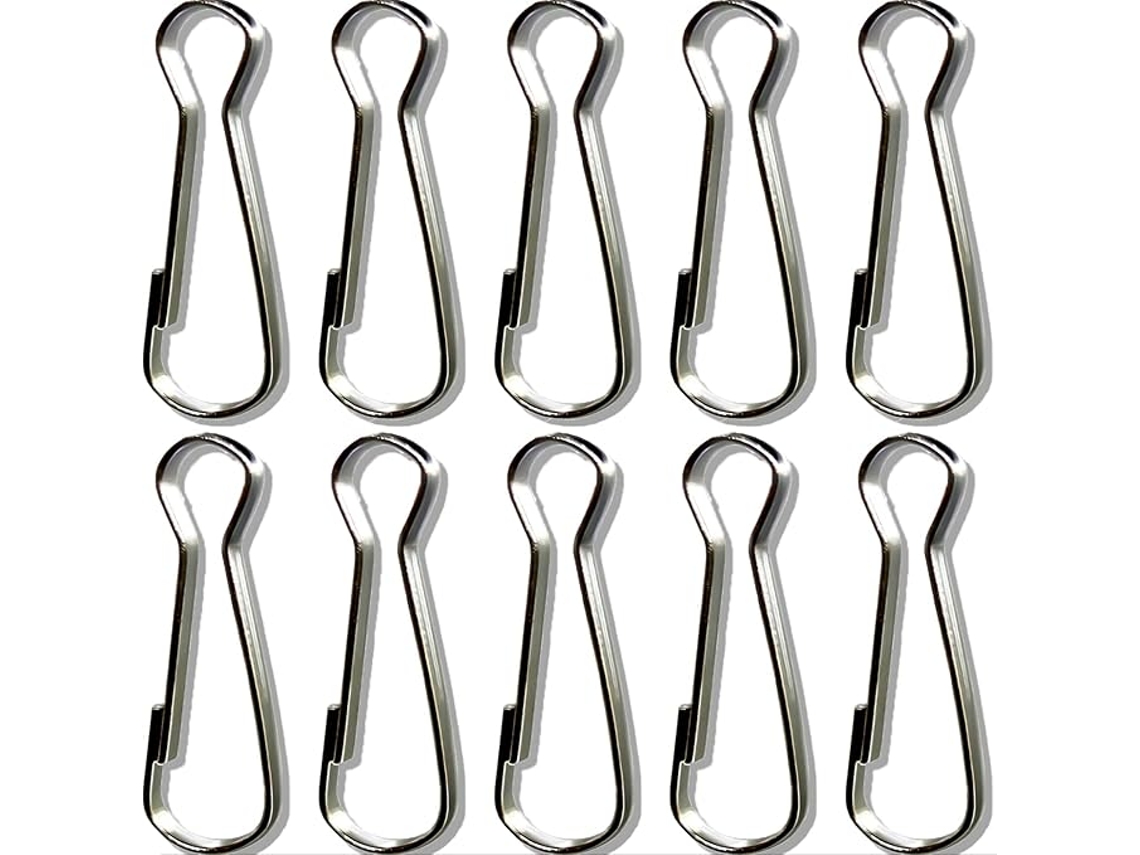 Conjunto de 10 Presilhas Aço Inoxidável para Mastro Bandeira, 5 Cm, Premium, com Ganchos de Pressão e Molas Reforçadas BRILVIBERA