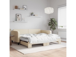 Vidaxl Sofá cama C/ Gavetão e Colchões 100x200 Cm Tecido Cor Creme