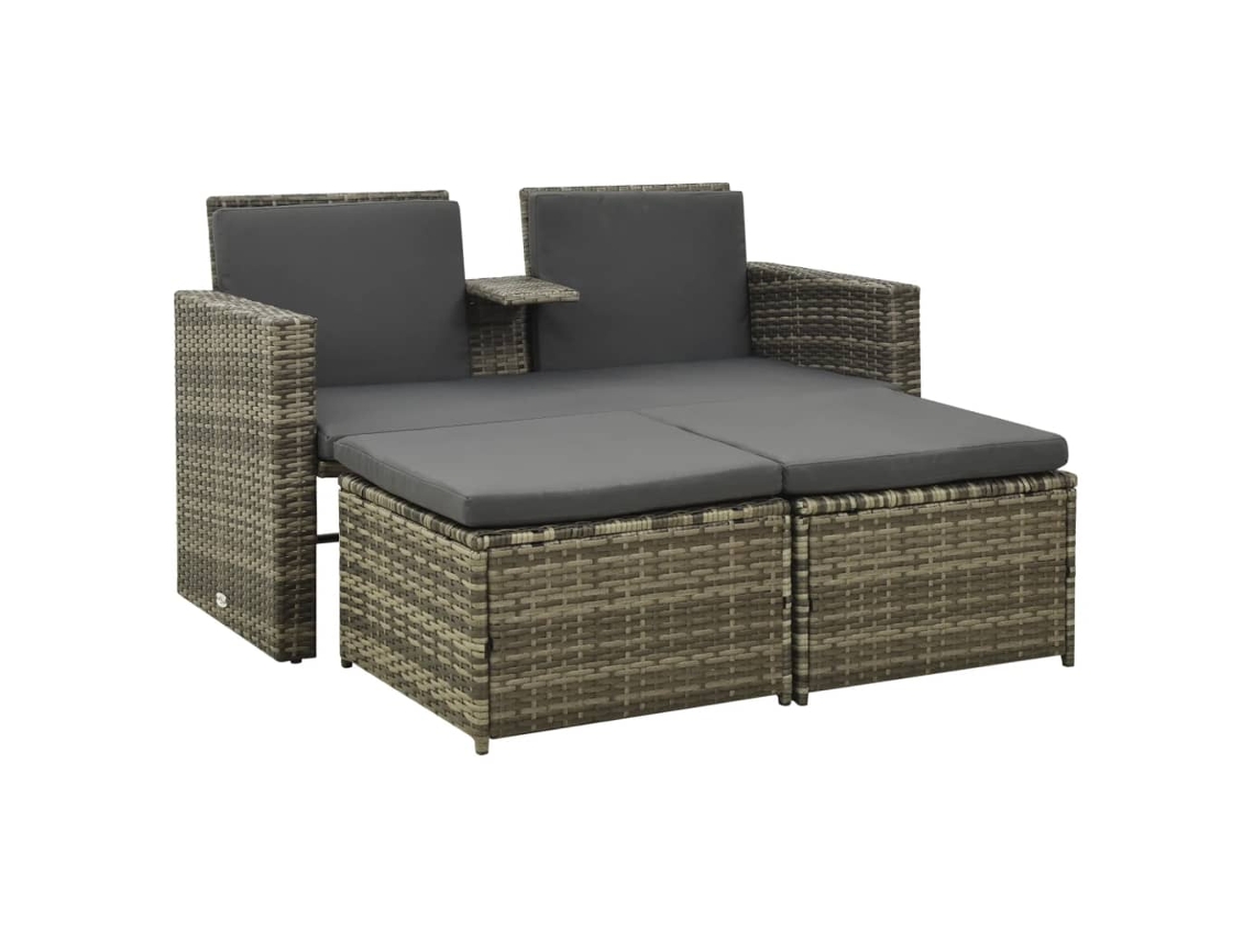 Pcs Conjunto Lounge De Jardim C/ Almofadões Vime Pe Cinzento Dkd Home Decor