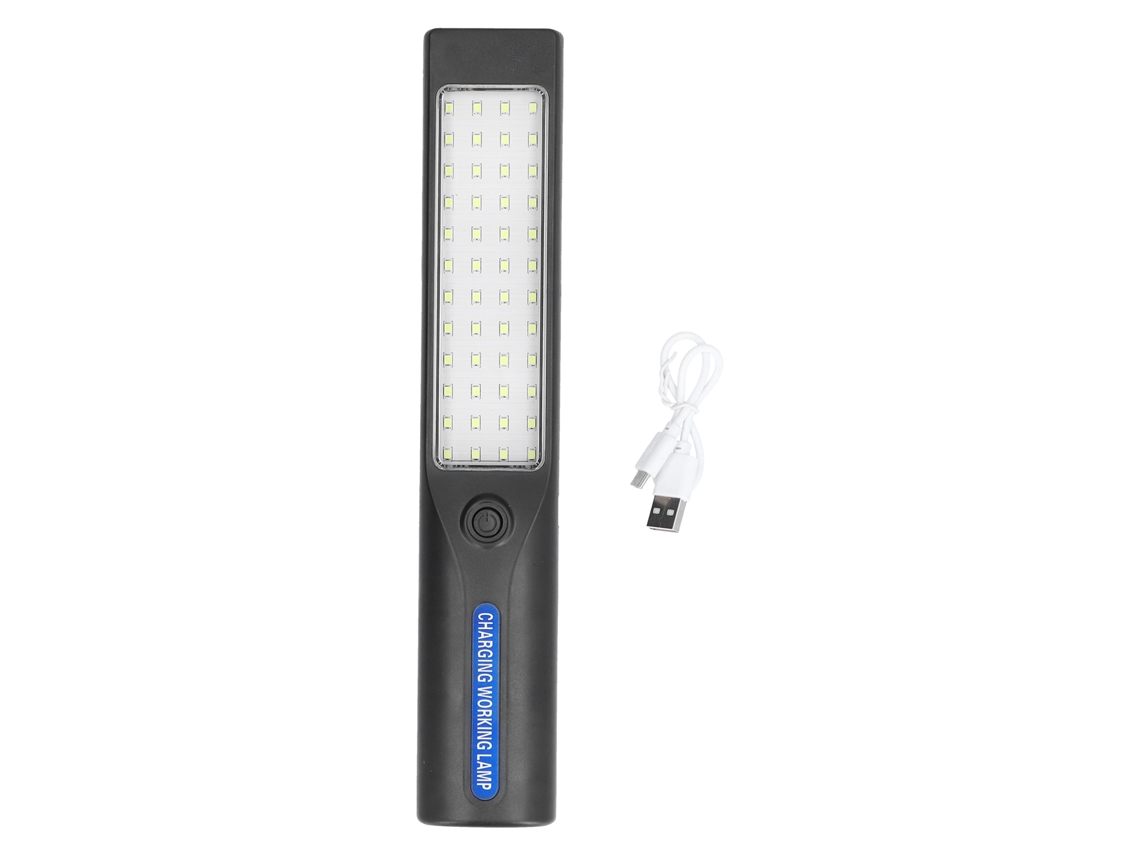 Lâmpada de trabalho 48 LEDs 1000lm USB recarregável gancho 360° base magnética portátil | S/MARCA